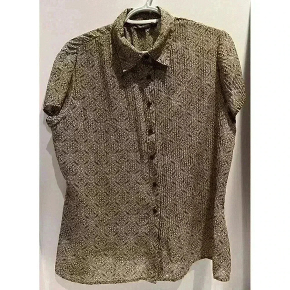 Apt 9 Shirt Blouse  Top Women’s Medium Brown Print Pattern Office Business‎ - Picture 3 of 9